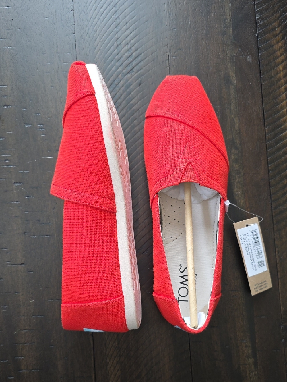 NWT TOMS Alpargata Classic Red Orange Slip-On Shoes Flame Heritage Canvas Sz 8